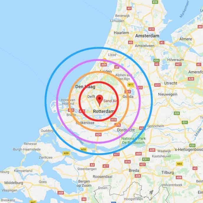 Vliegafstand vanaf rotterdam